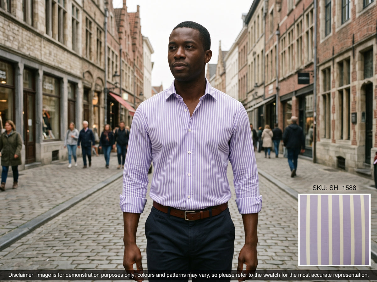 Purple White Stripe Cotton Shirting