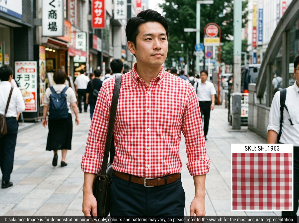 White Red Check Egyptian Cotton Shirting