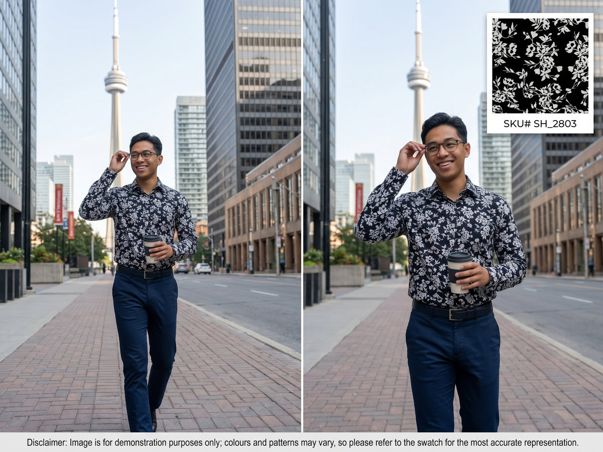Black White Floral Cotton Shirting