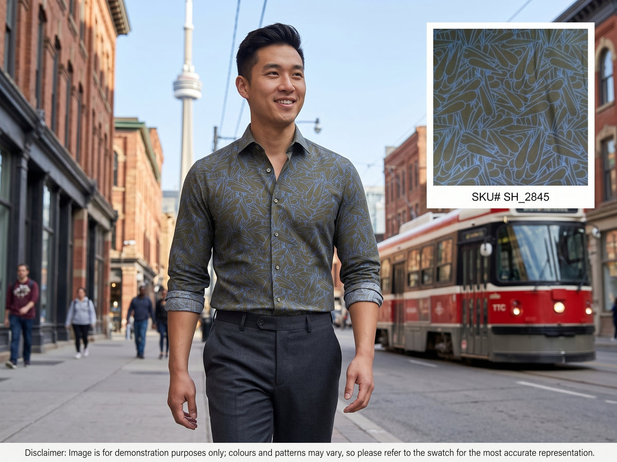 Blue Khaki Brown Floral Cotton Shirting
