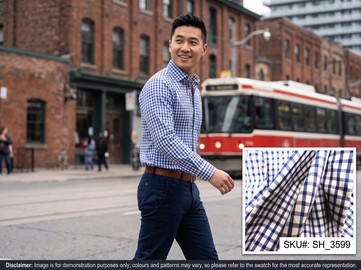 Navy White Check Cotton Shirting