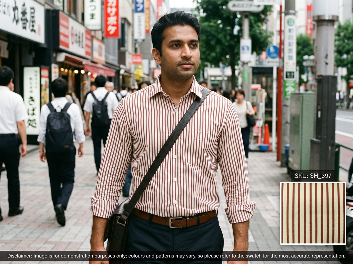 White Brown Stripe Cotton Shirting