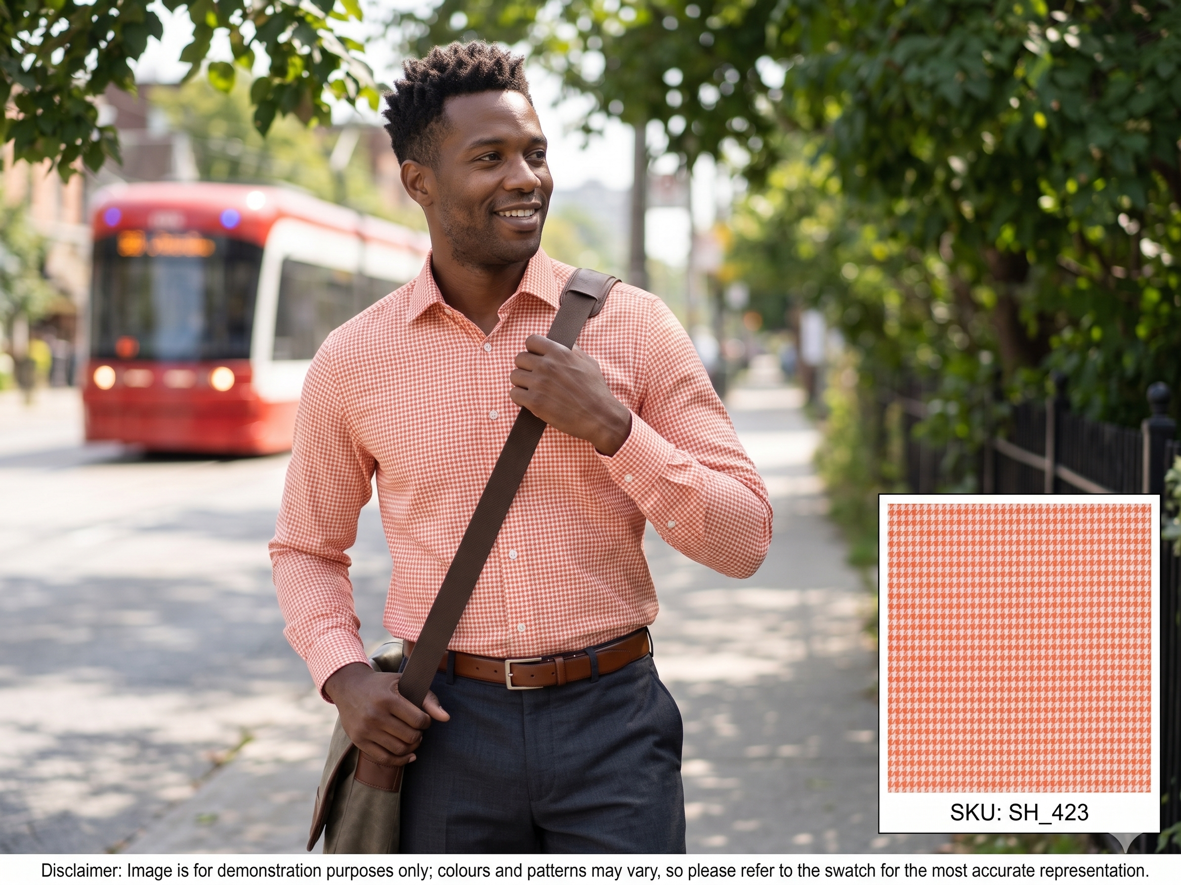 Orange Houndstooth Patterned Cotton
