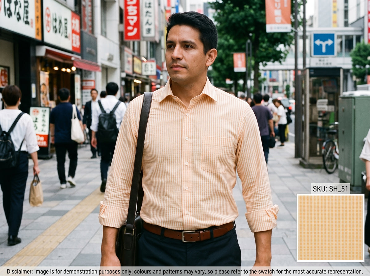 Beige Orange Stripe Cotton Shirting