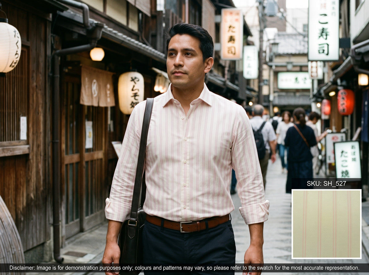 White Pink Stripe Cotton Shirting