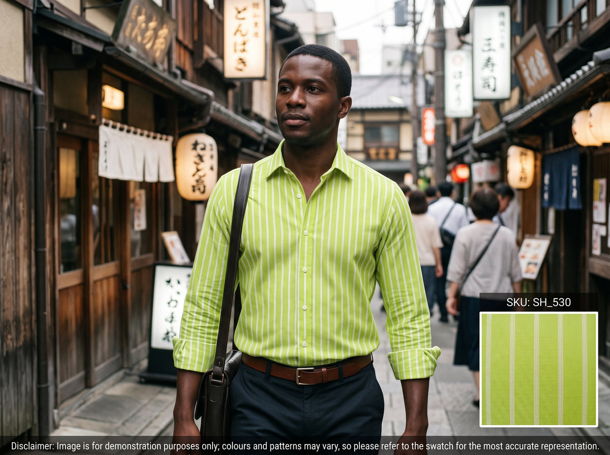 Mint Green White Stripe Cotton Shirting