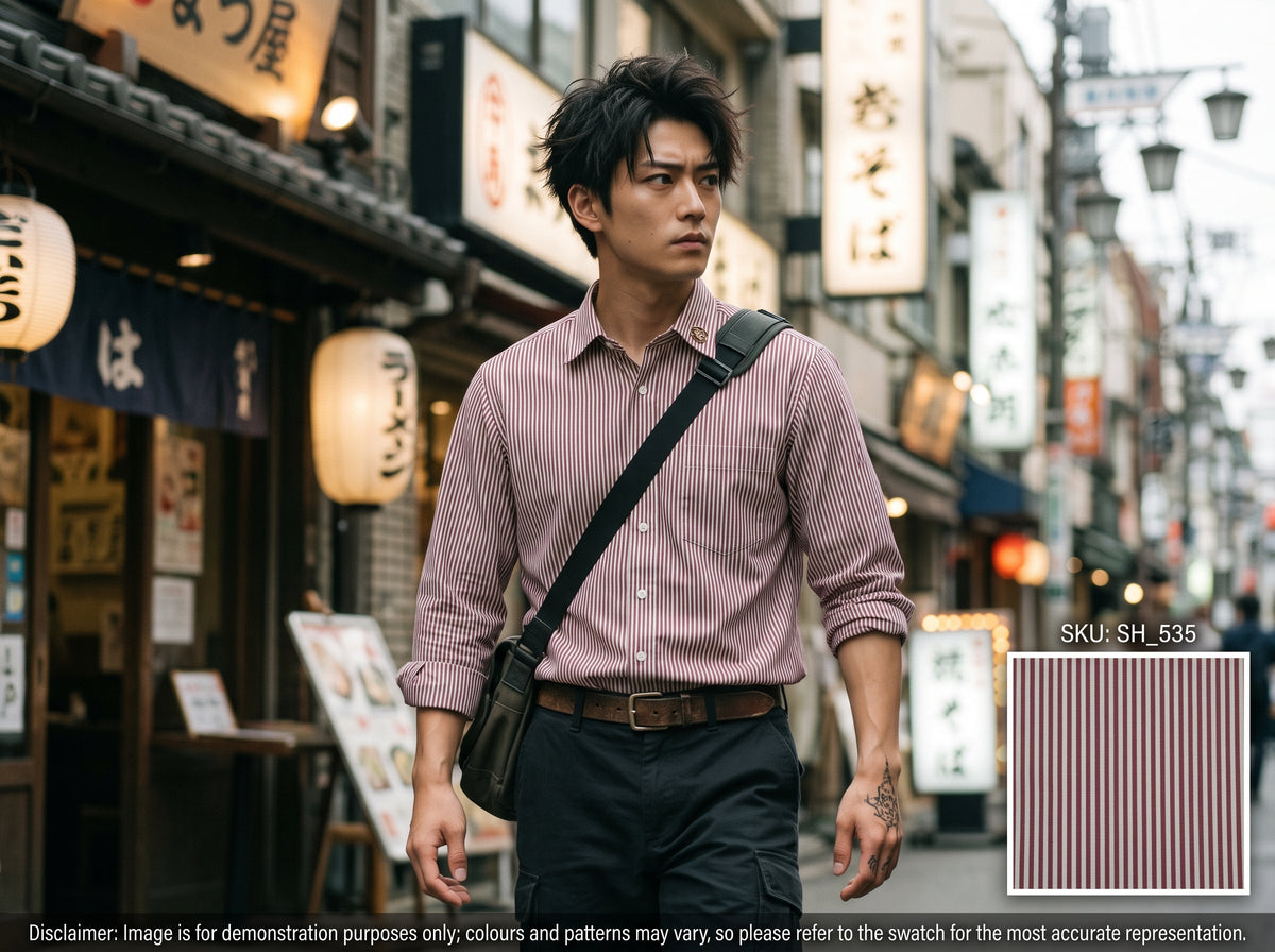 White Red Stripe Cotton Shirting