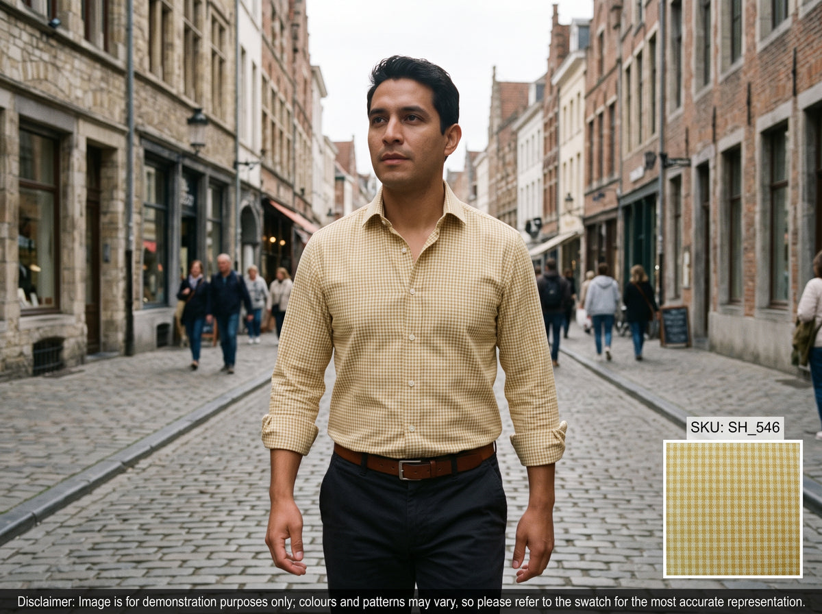 White Yellow Check Cotton Shirting