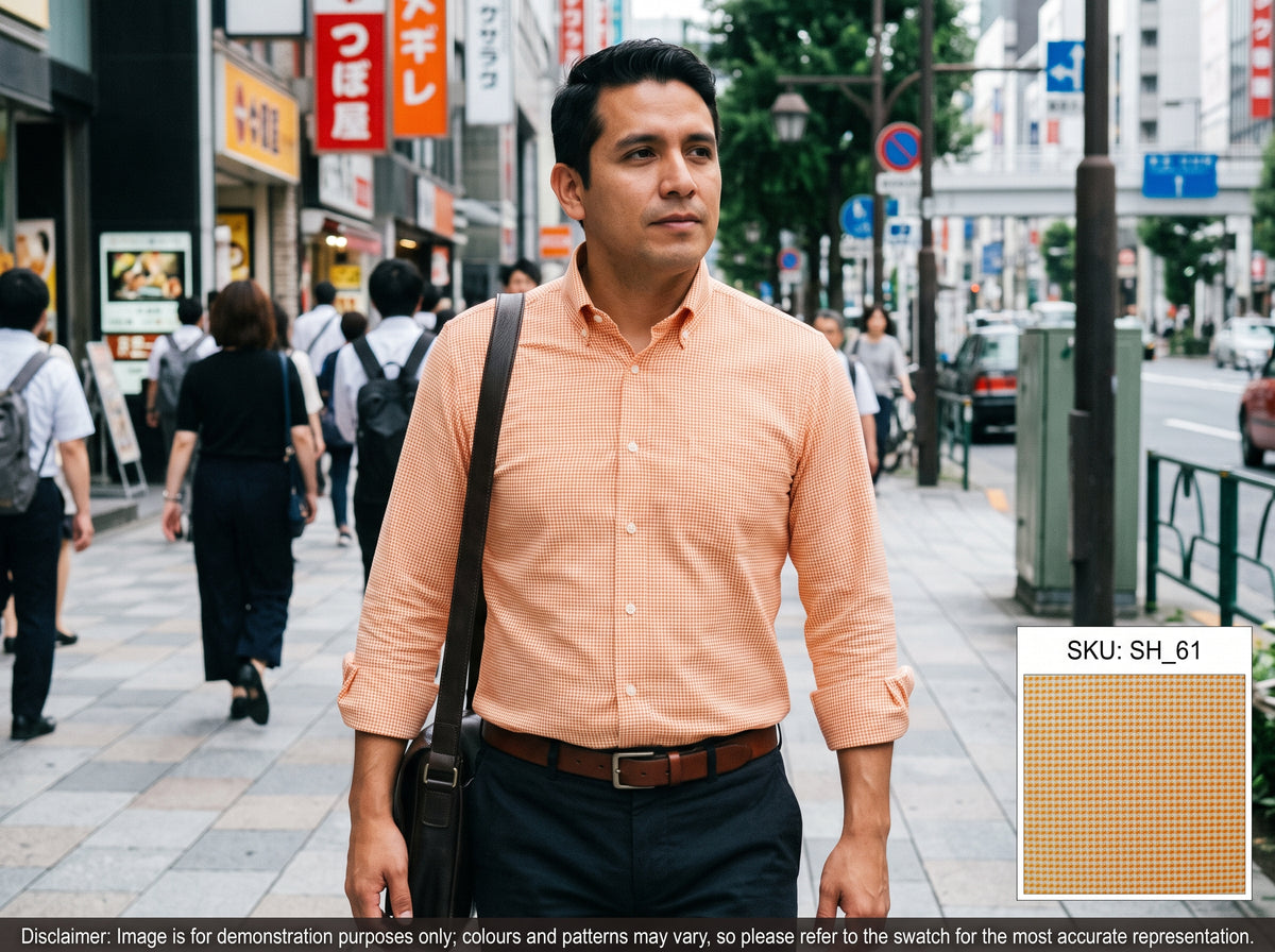 Orange White Check Cotton Shirting