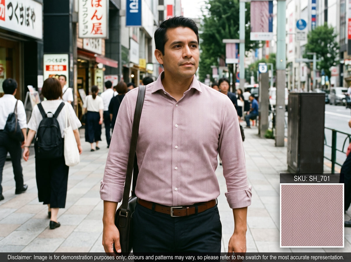 Biege Pink Herringbone Cotton Shirting