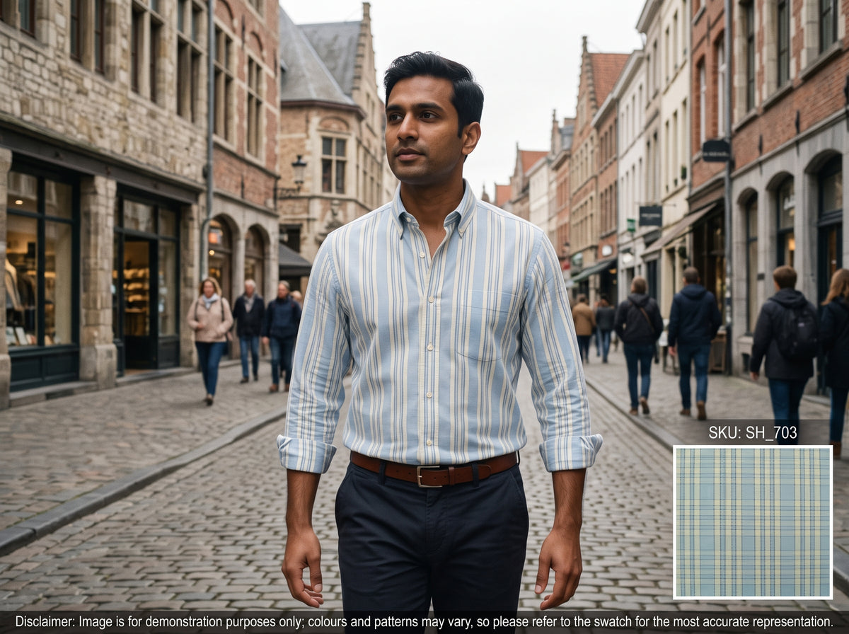 Blue White Check Cotton Shirting