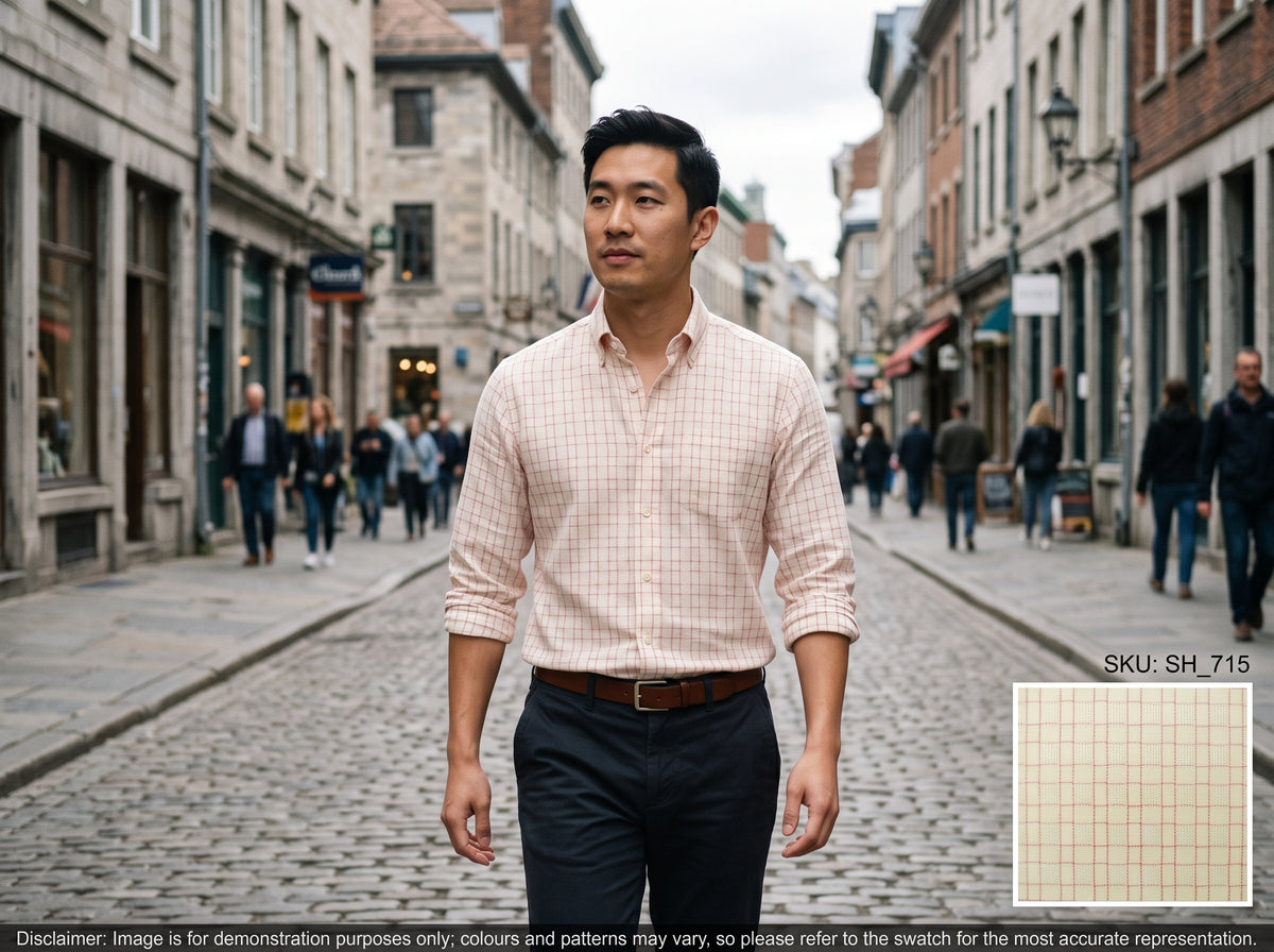 Dark Pink White Check Cotton Shirting