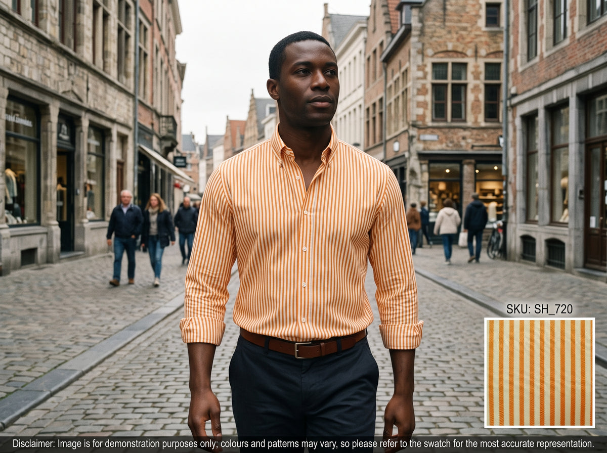 Orange White Stripe Cotton Shirting