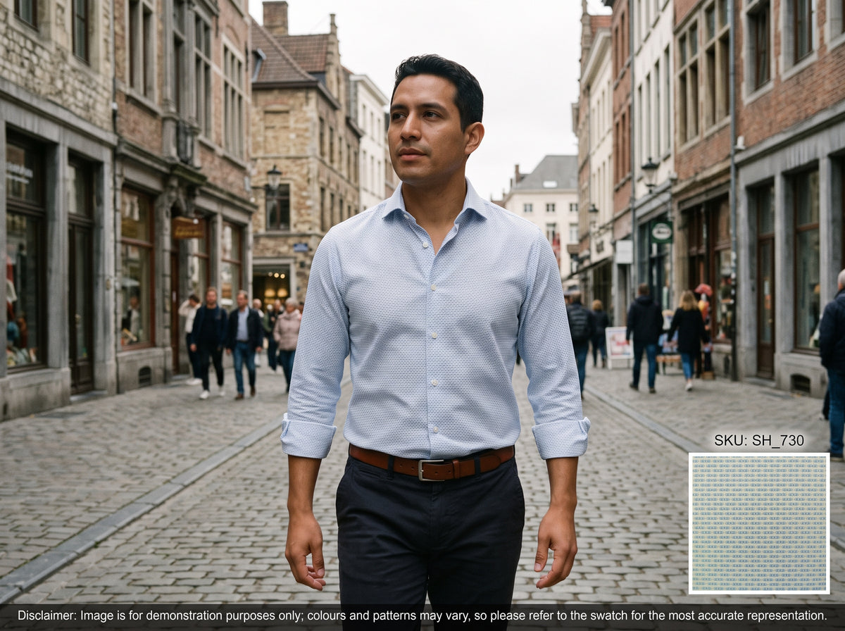 Blue White Geometric Cotton Shirting