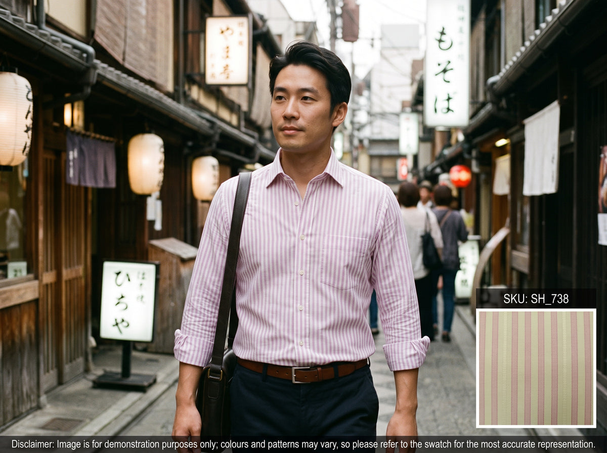 Purple Cream Stripe Cotton Shirting