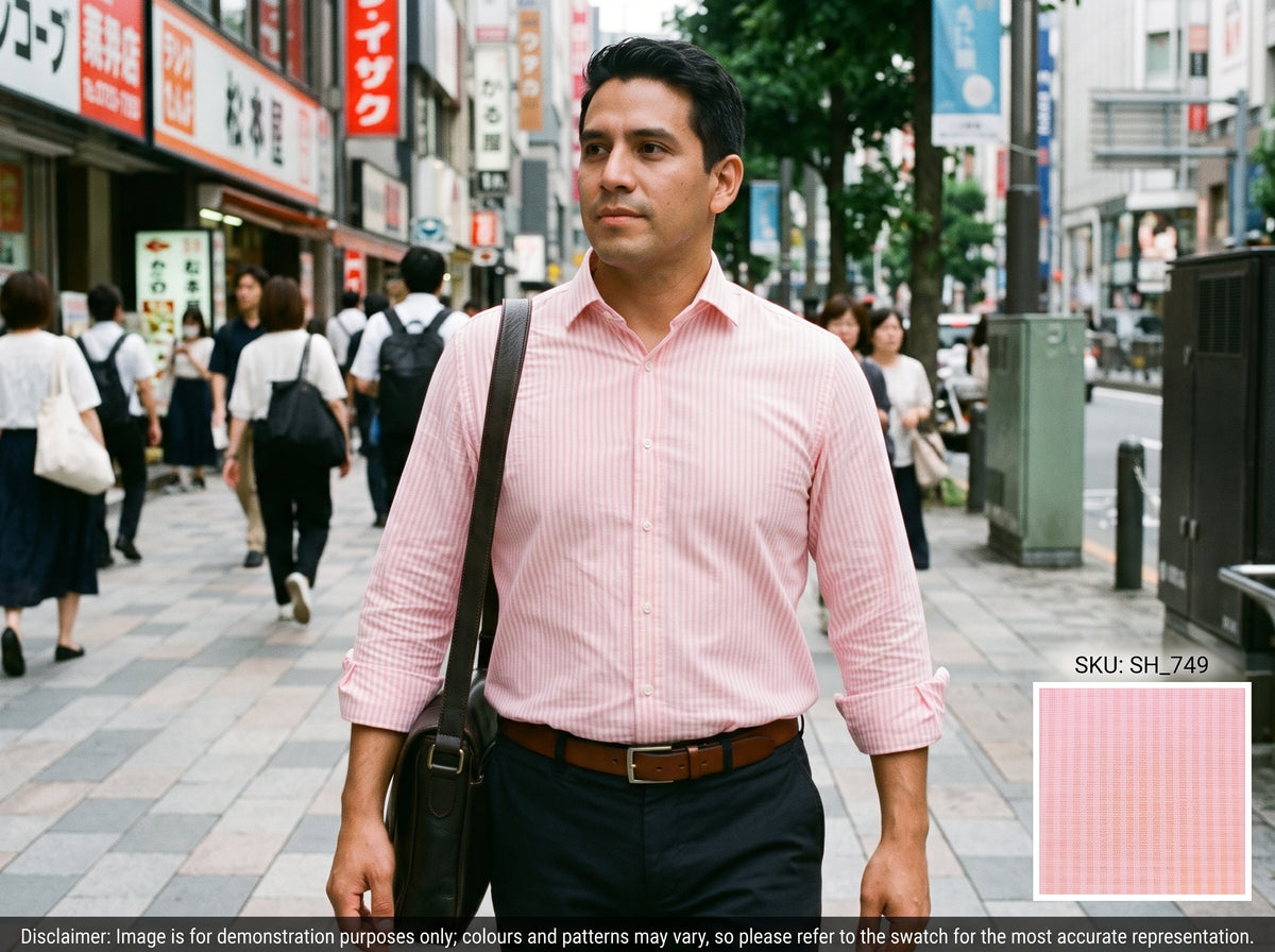 Pink Tonal Stripe Cotton Shirting