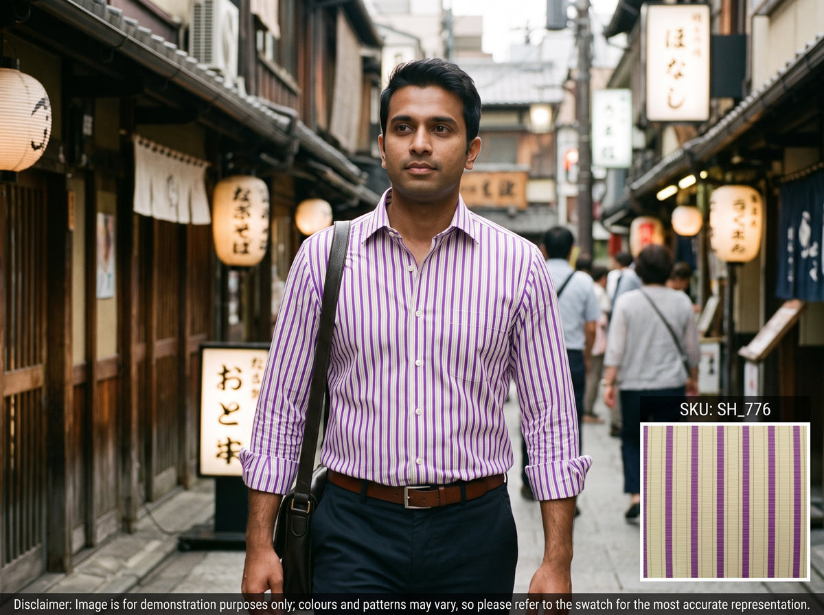Purpe White Stripe Cotton Shirting
