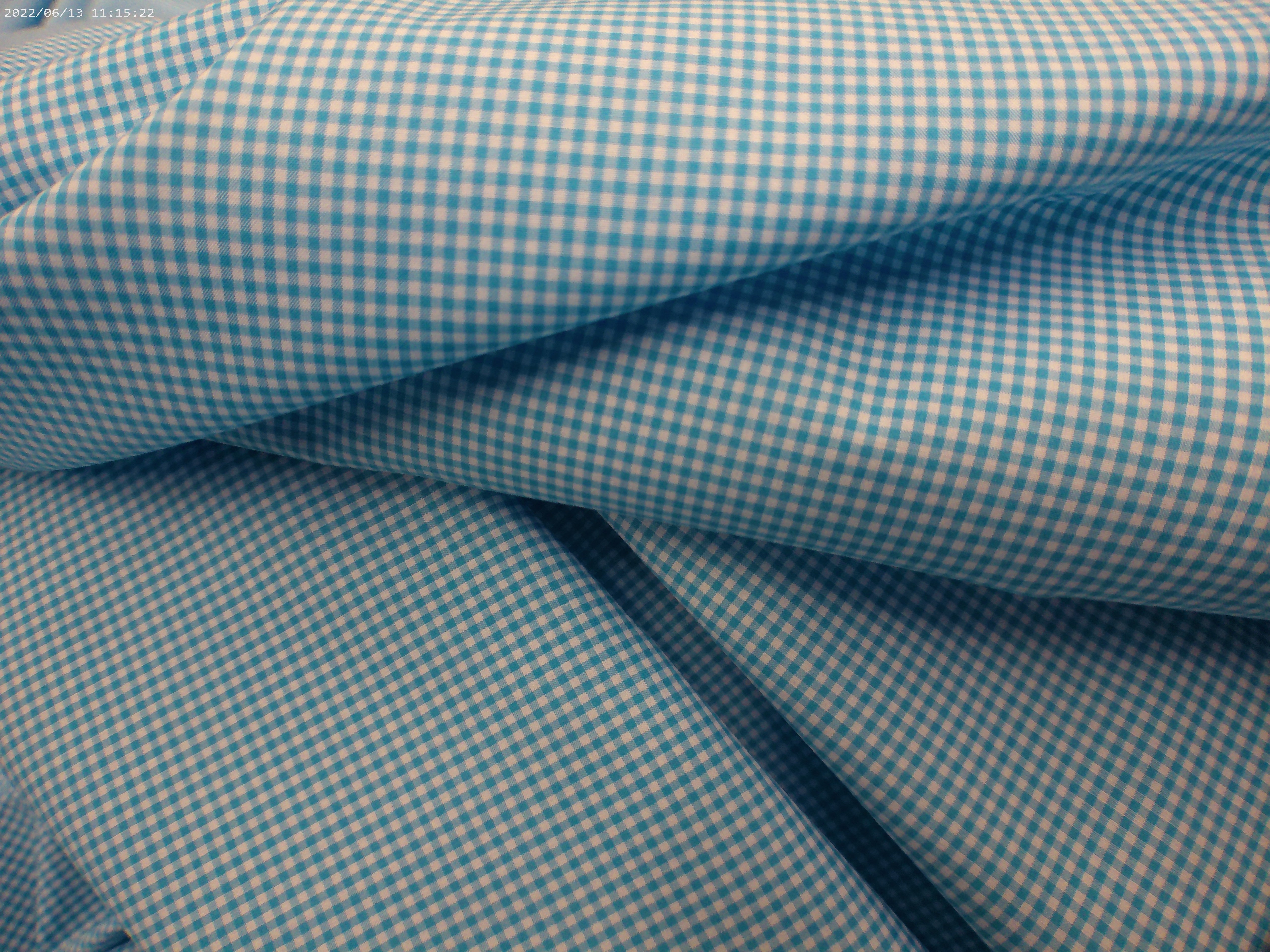 Teal Blue White Gingham Cotton Shirting