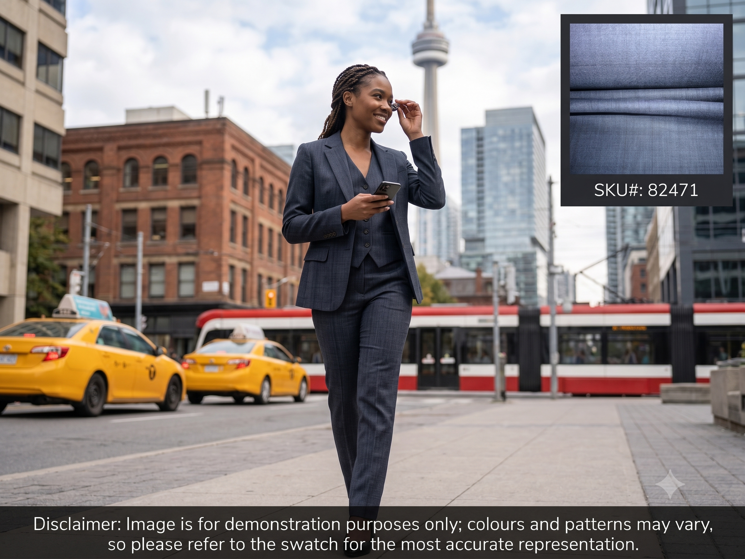 Woman with Black Blue Check Worsted Wool Suiting