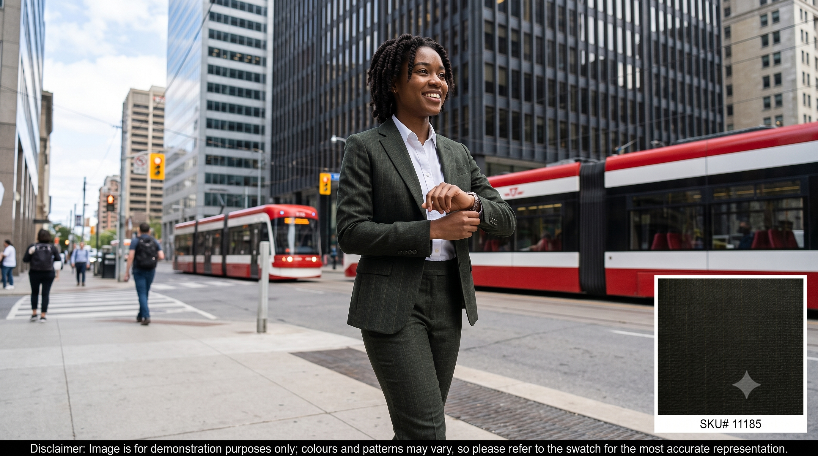 Woman with Black Gold Stripe Worsted Wool Suiting