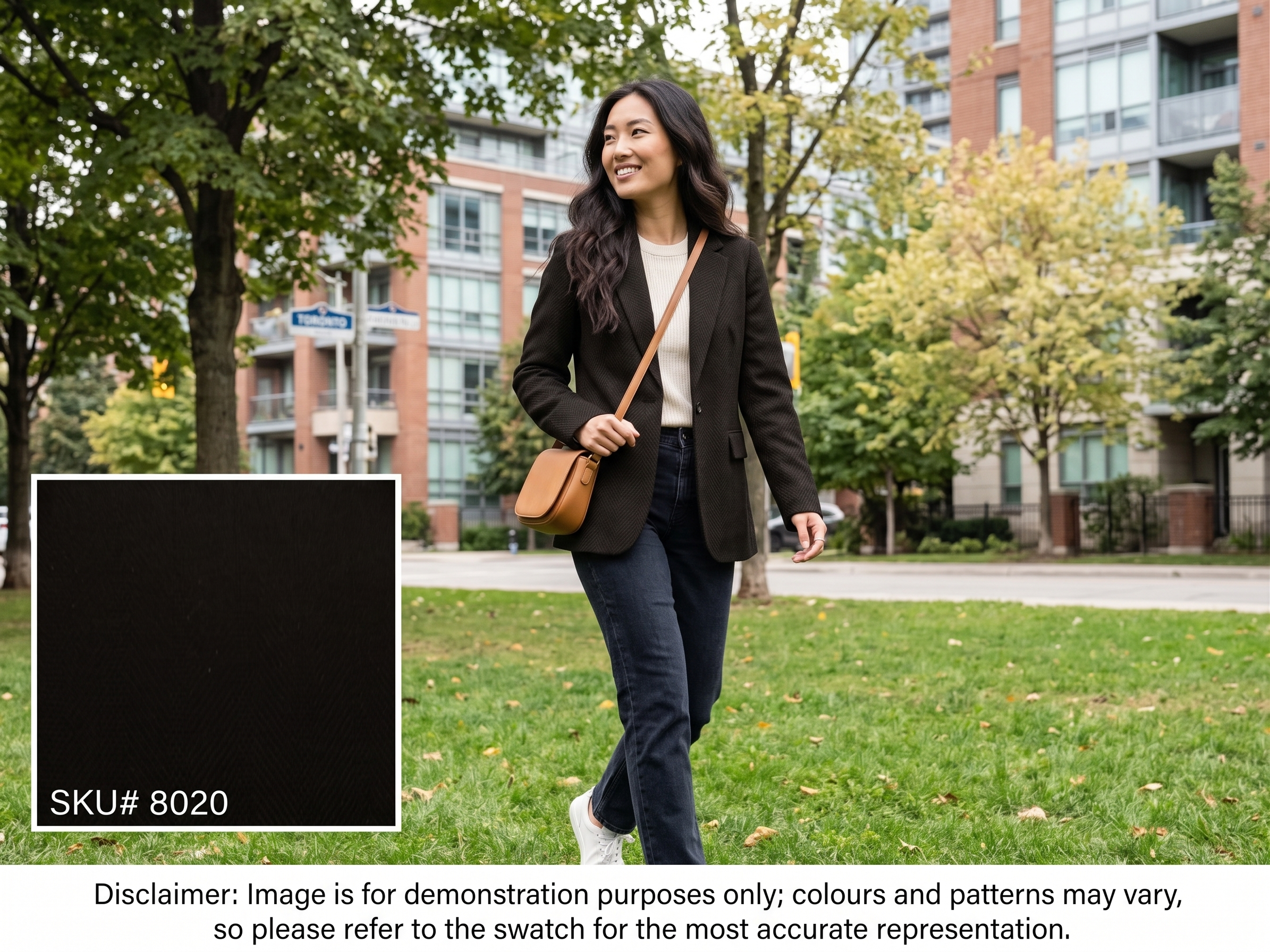 Woman with Black Herringbone Cashmere Blazer Coating