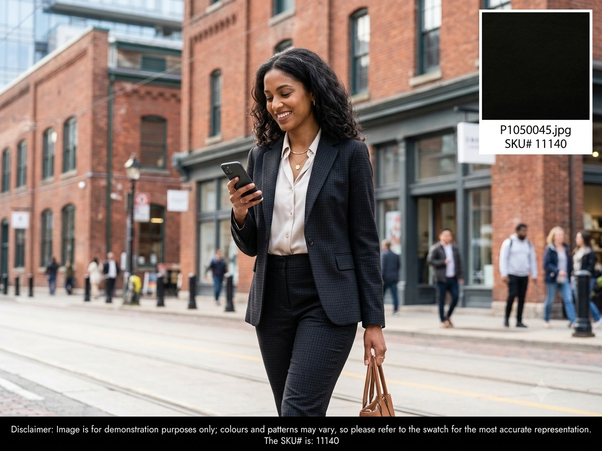 Woman with Black Plain Worsted Wool Suiting
