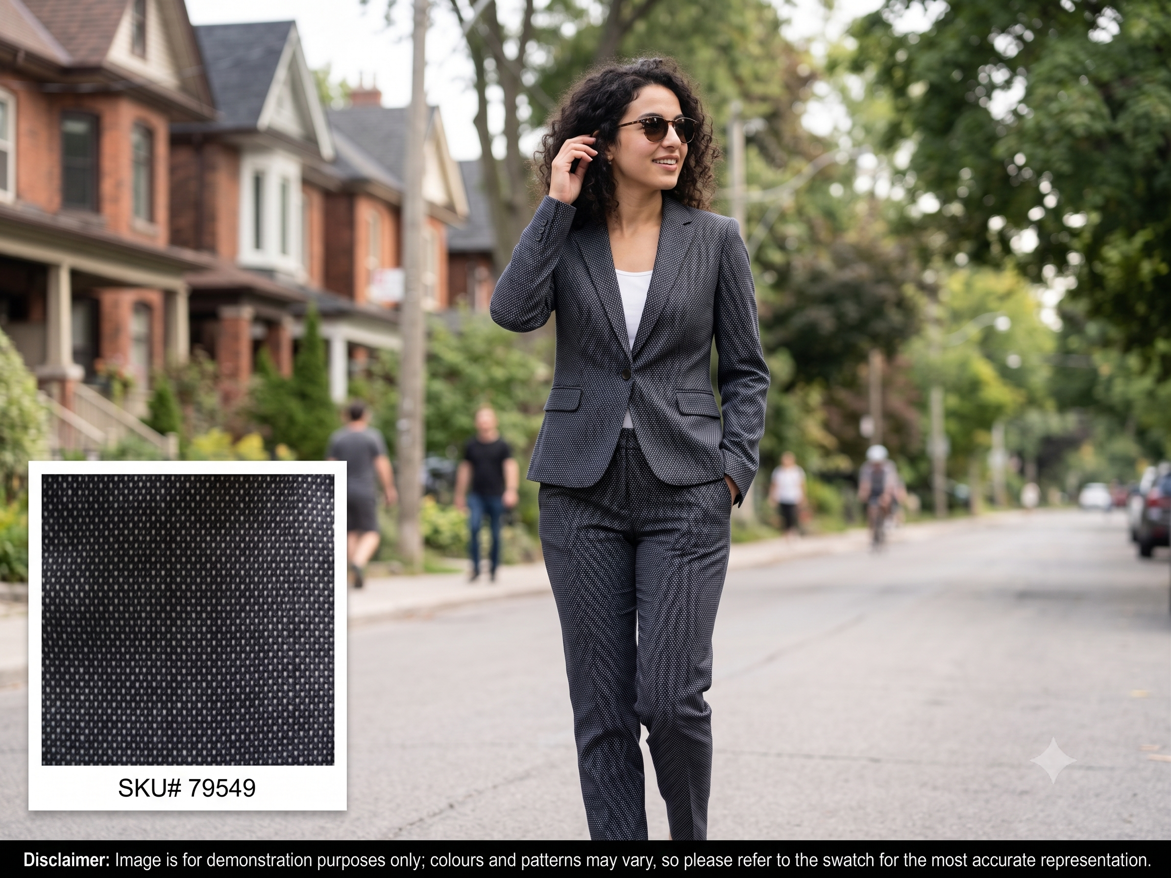 Woman with Black White Birdseye Wool Cashmere Blazer Suiting