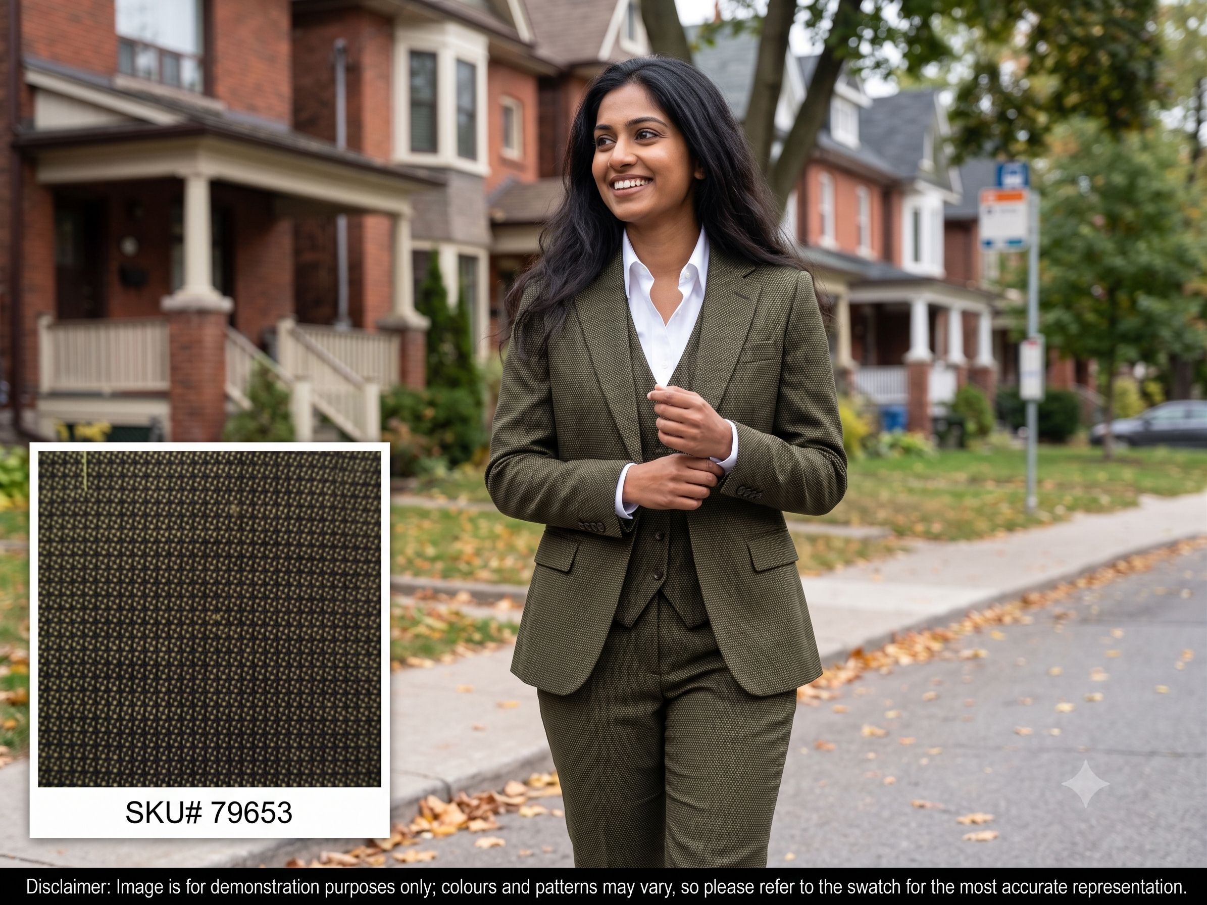 Woman with Black Yellow Birdseye Wool Blazer Suiting
