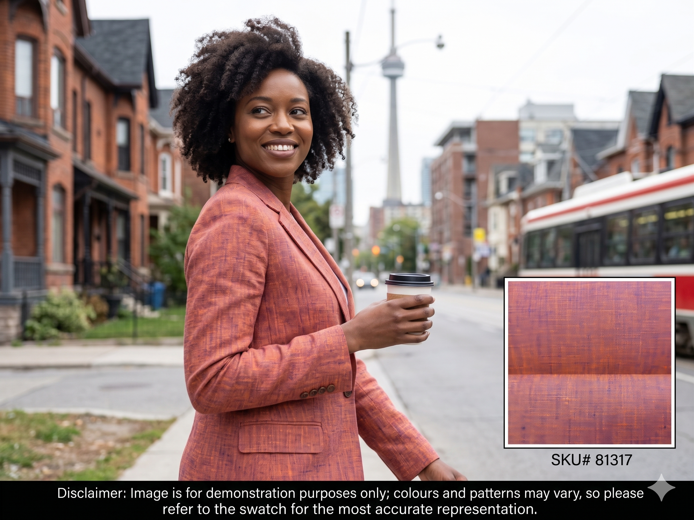 Woman with Blue Pink Plain Linen Blazer Suiting