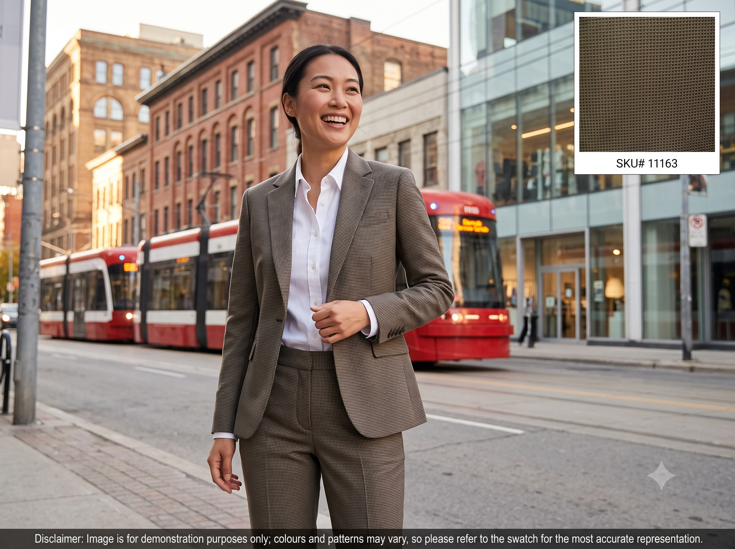 Woman with Brown Grey Plain Worsted Wool Suiting