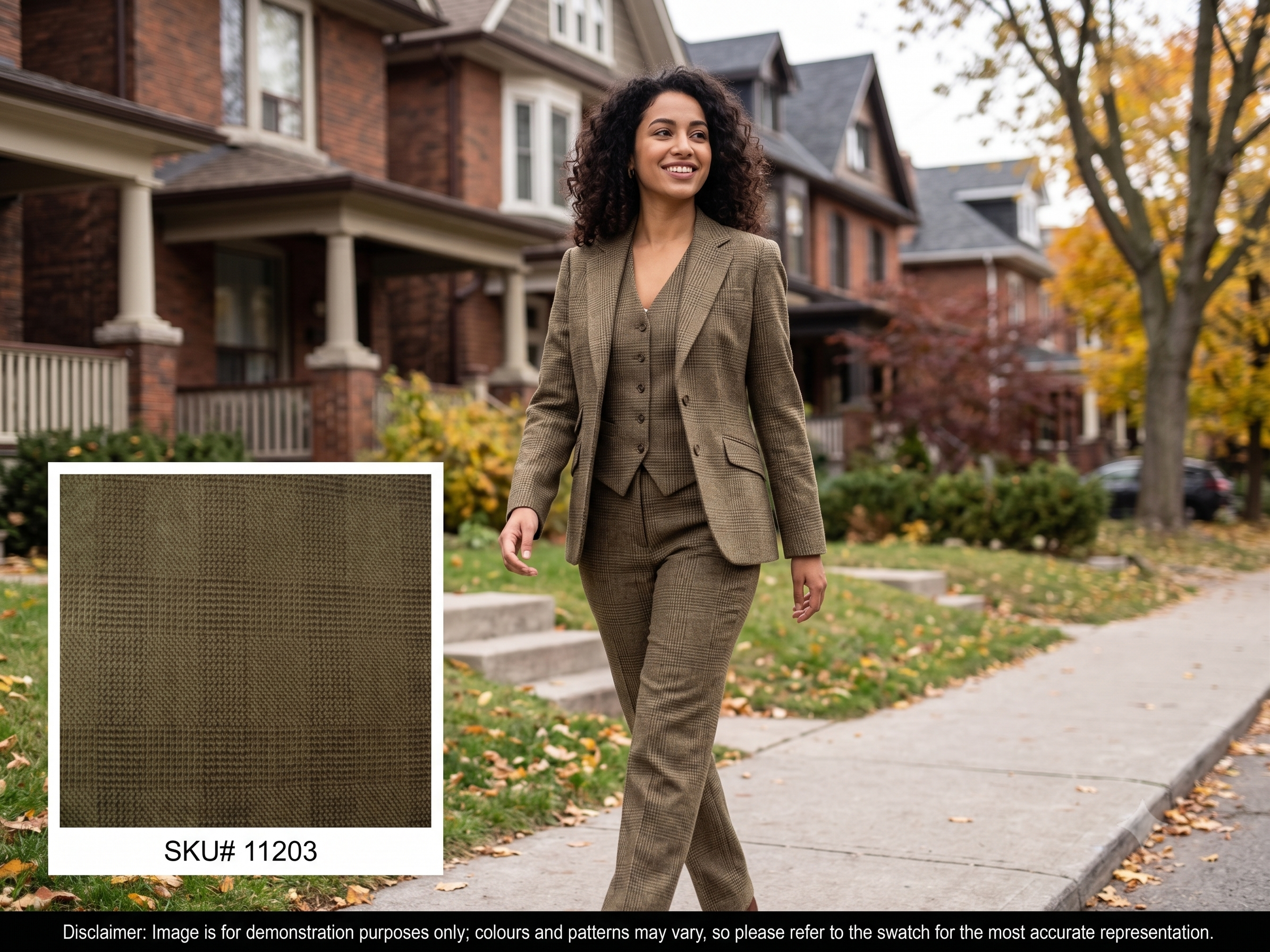 Woman with Brown Tone Check Wool Suiting