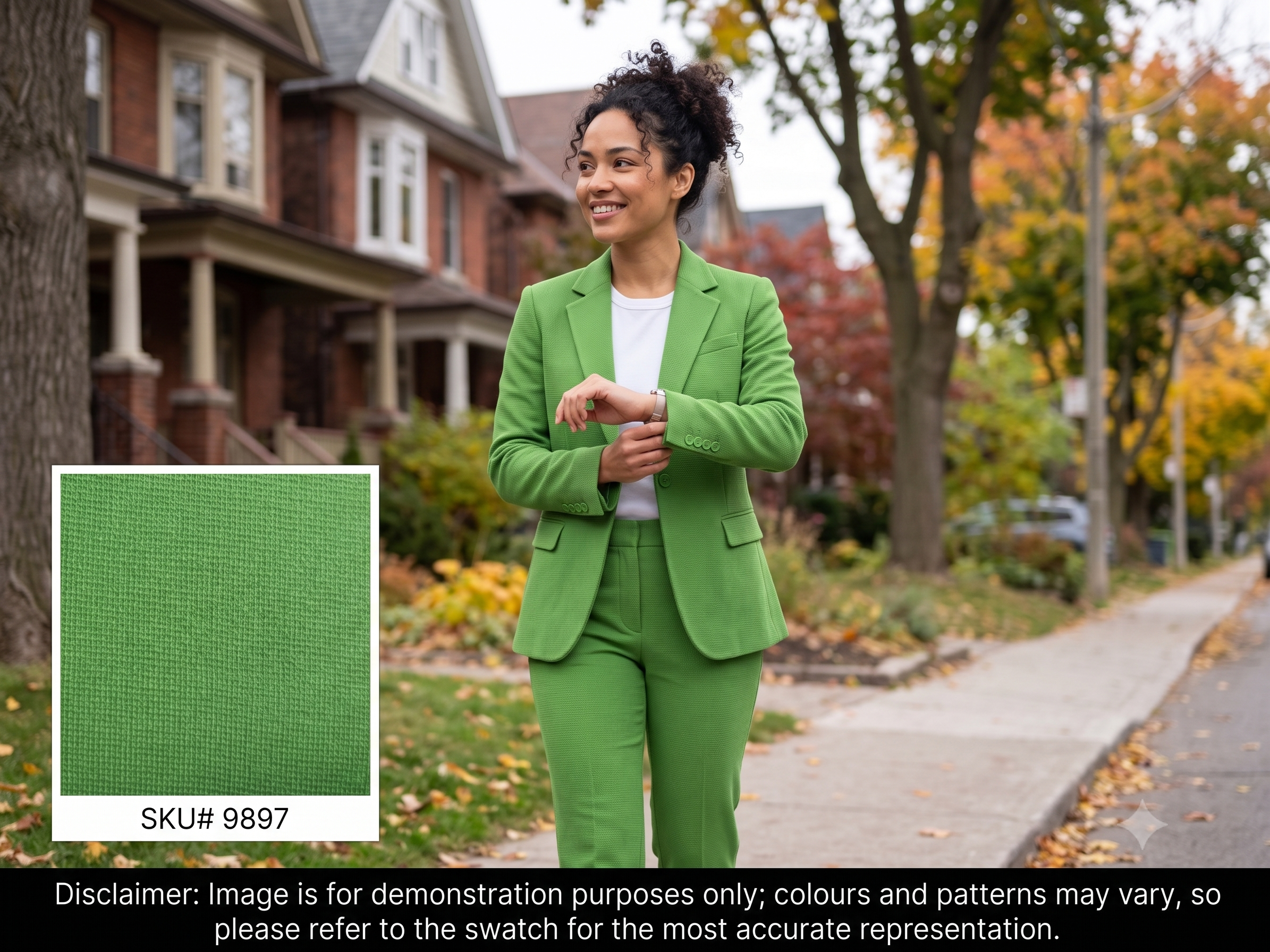 Woman with Forest Green Plain Wool Dresses Suiting
