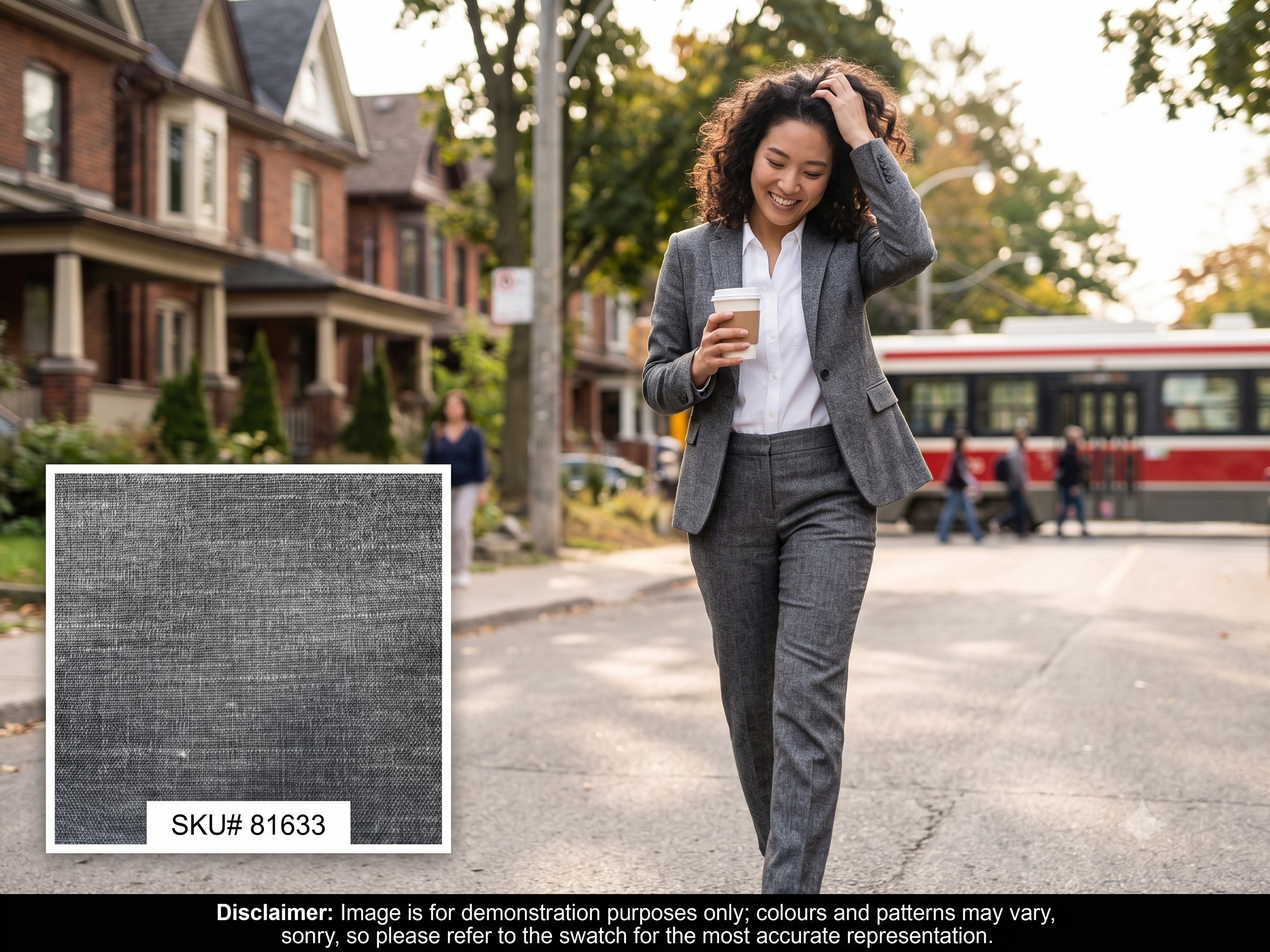 Woman with Grey Plain Worsted Wool Blazer Suiting