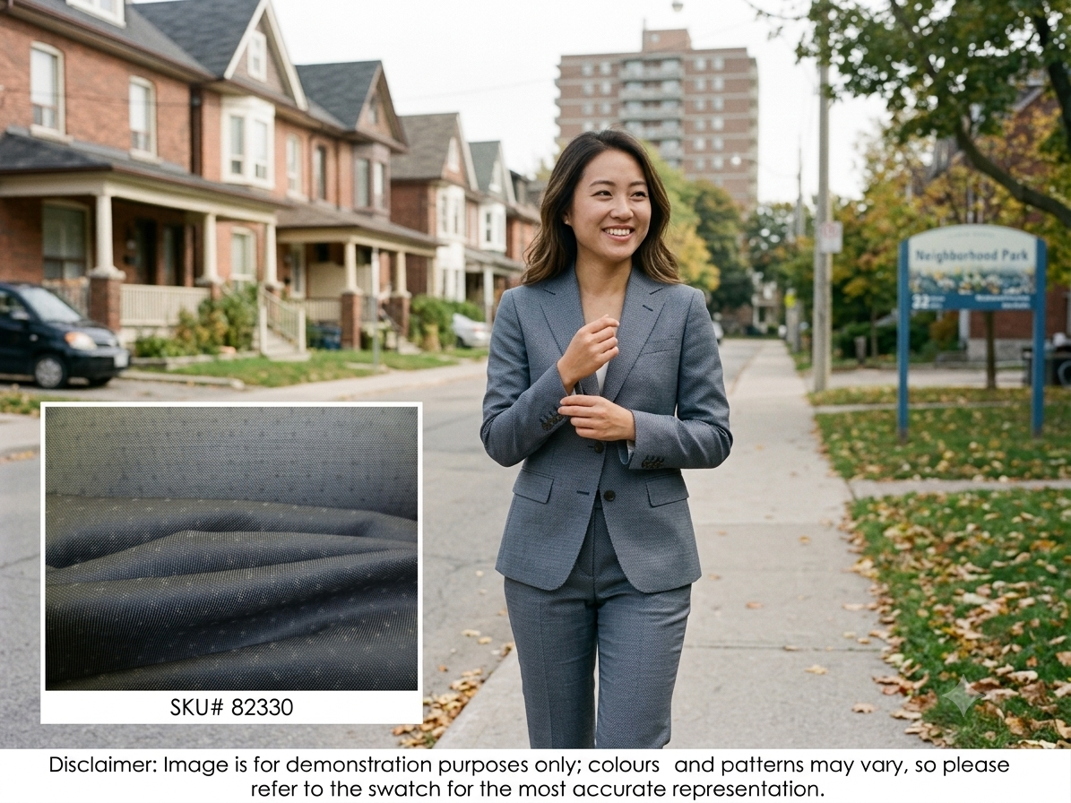 Woman with Grey Tonal Pin Dot Worsted Wool Suiting