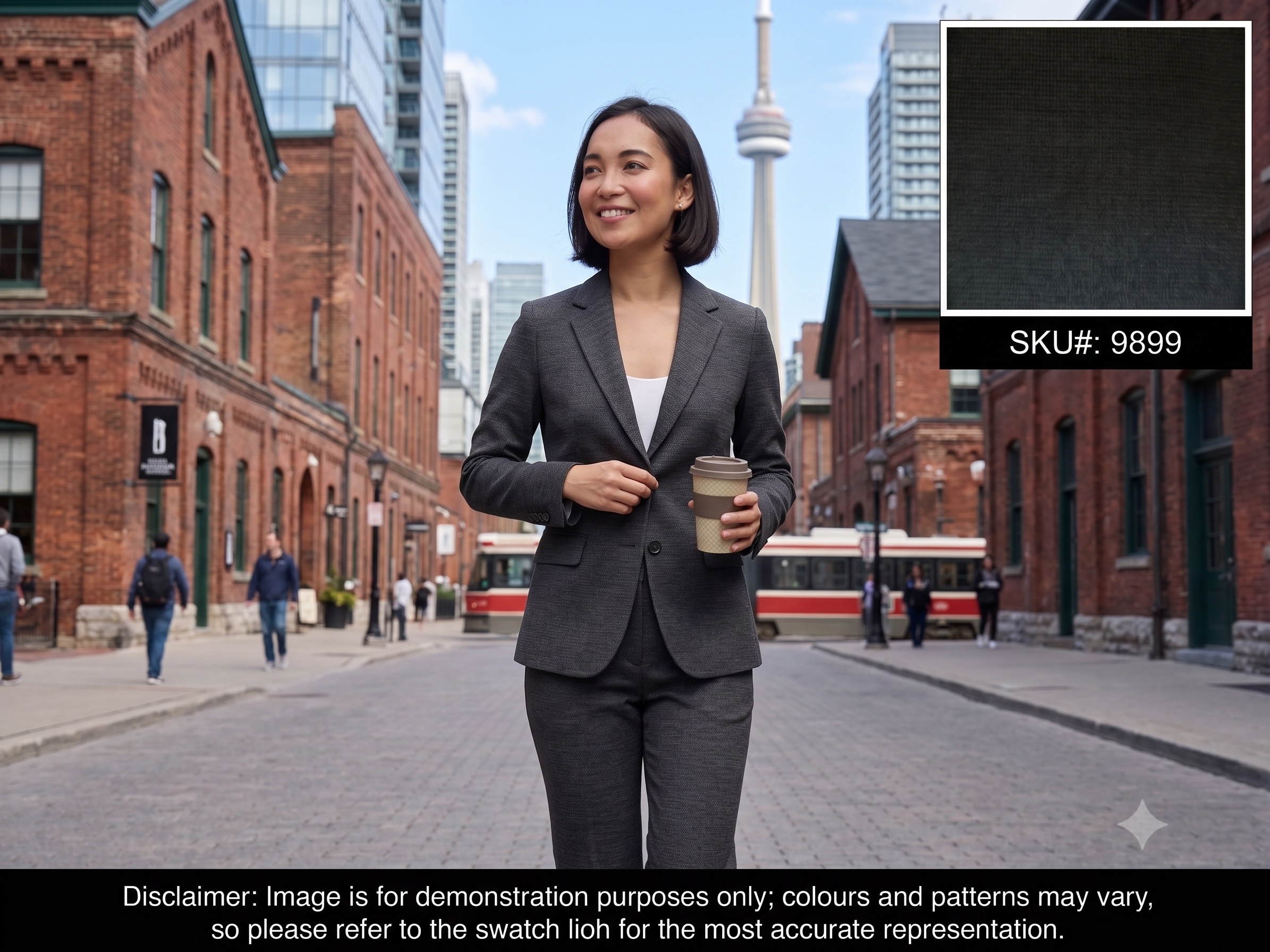 Woman with Medium Grey Plain Wool Suiting