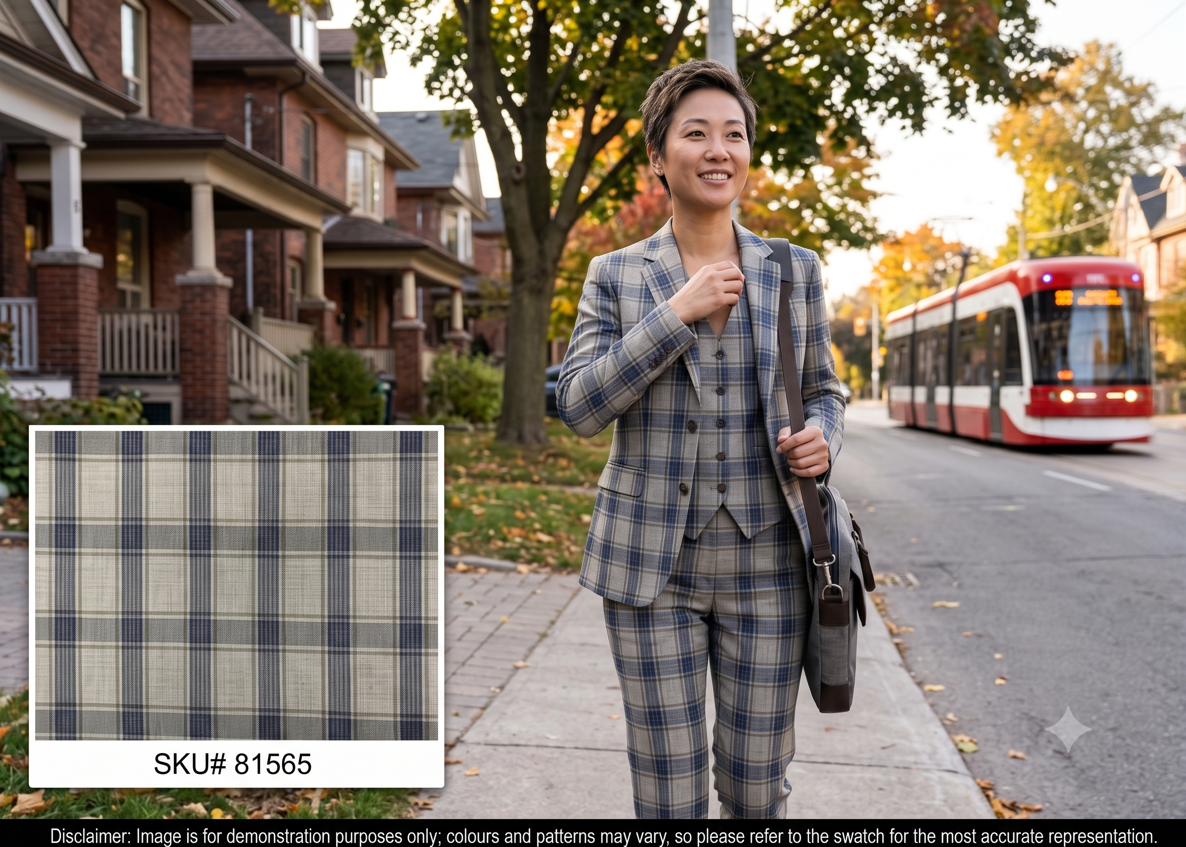 Woman with Multicolour Check Silk Linen Wool Blazer Suiting