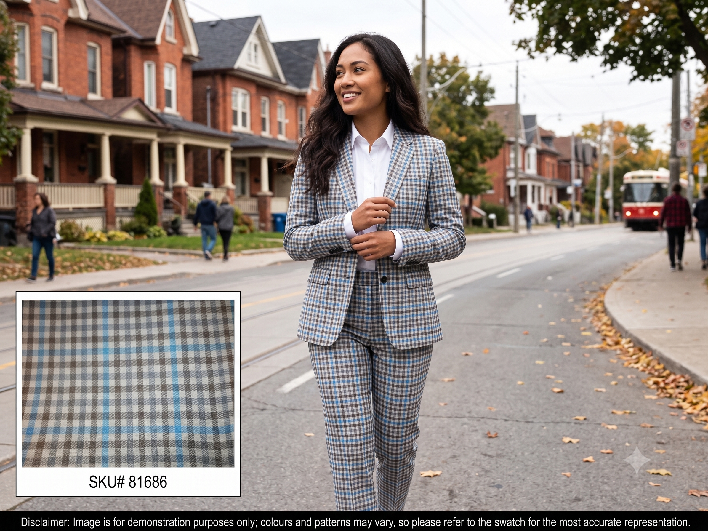 Woman with Multicolour Check Wool Blazer Suiting