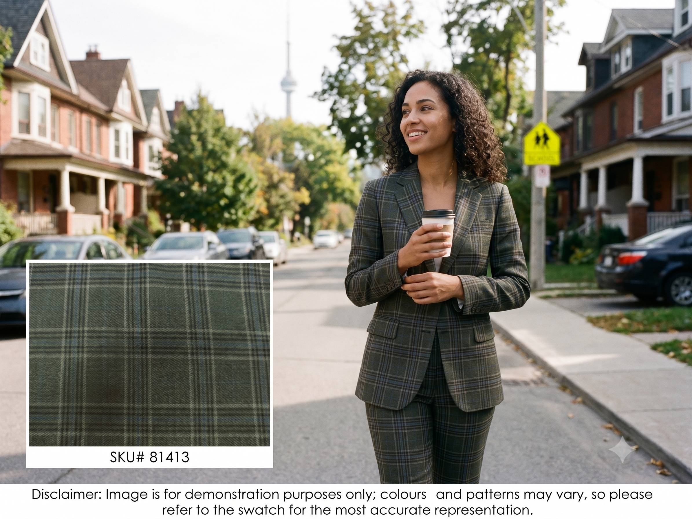Woman with Multicolour Check Worsted Wool Suiting