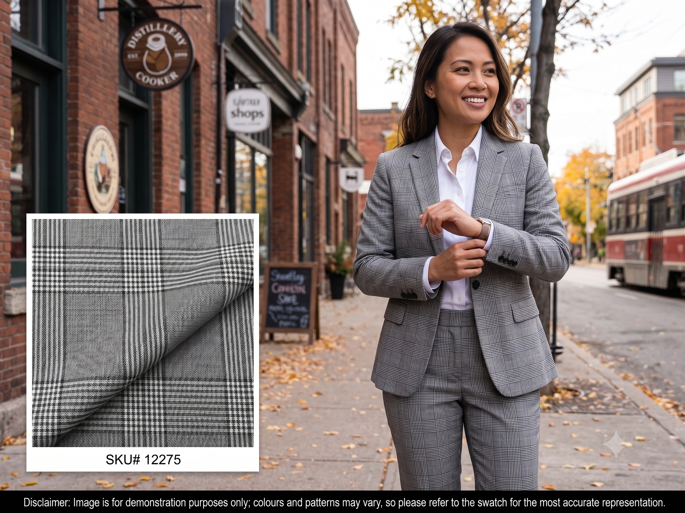 Woman with Multicolour Plaid Wool Blazer Suiting