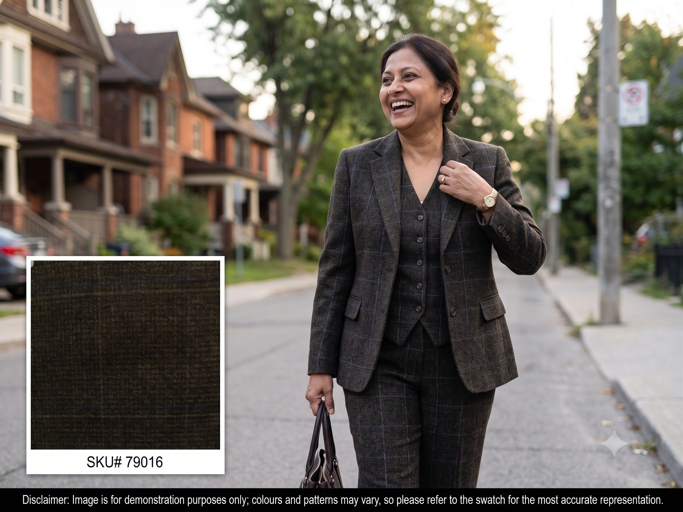Woman with Neutral Check Worsted Wool Blazer Suiting
