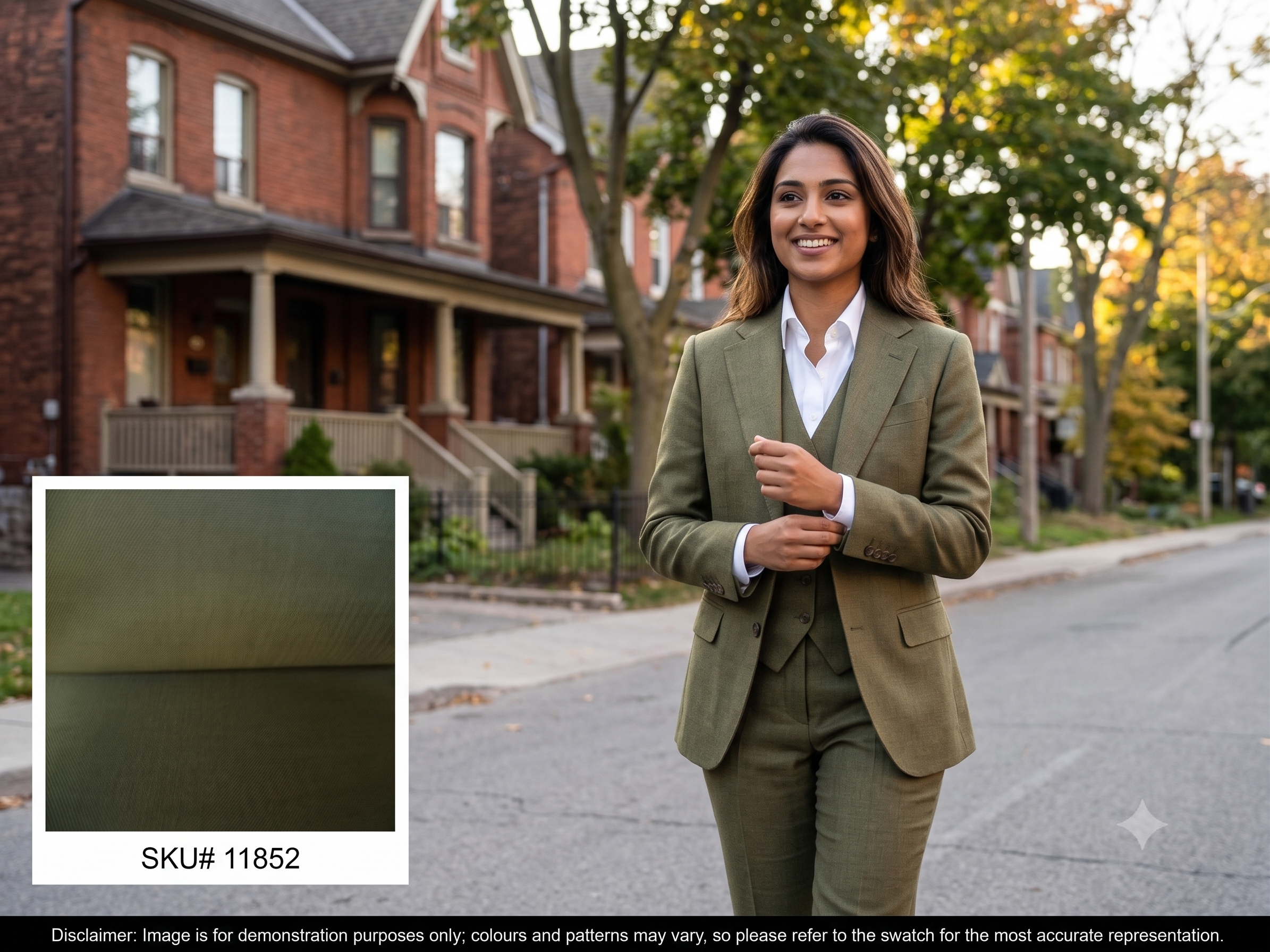Woman with Pewter Green Plain Wool Suiting