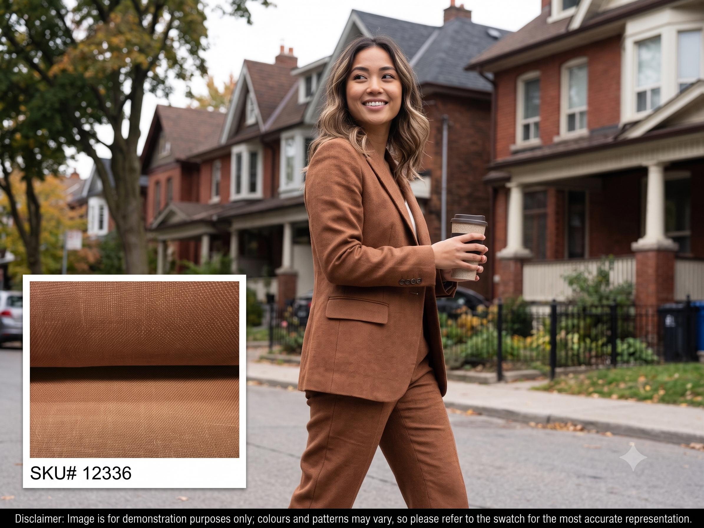 Woman with Salmon Orange Plain Silk Linen Blazer Suiting
