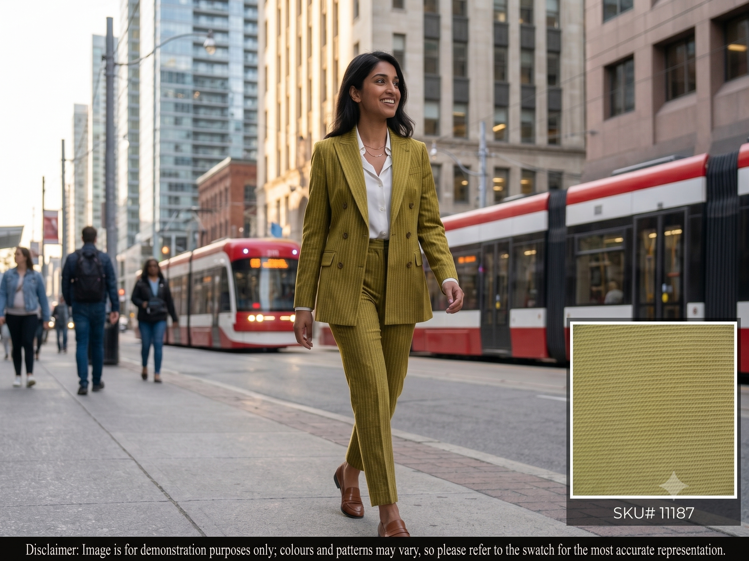 Woman with Yellow Plain Worsted Wool Suiting