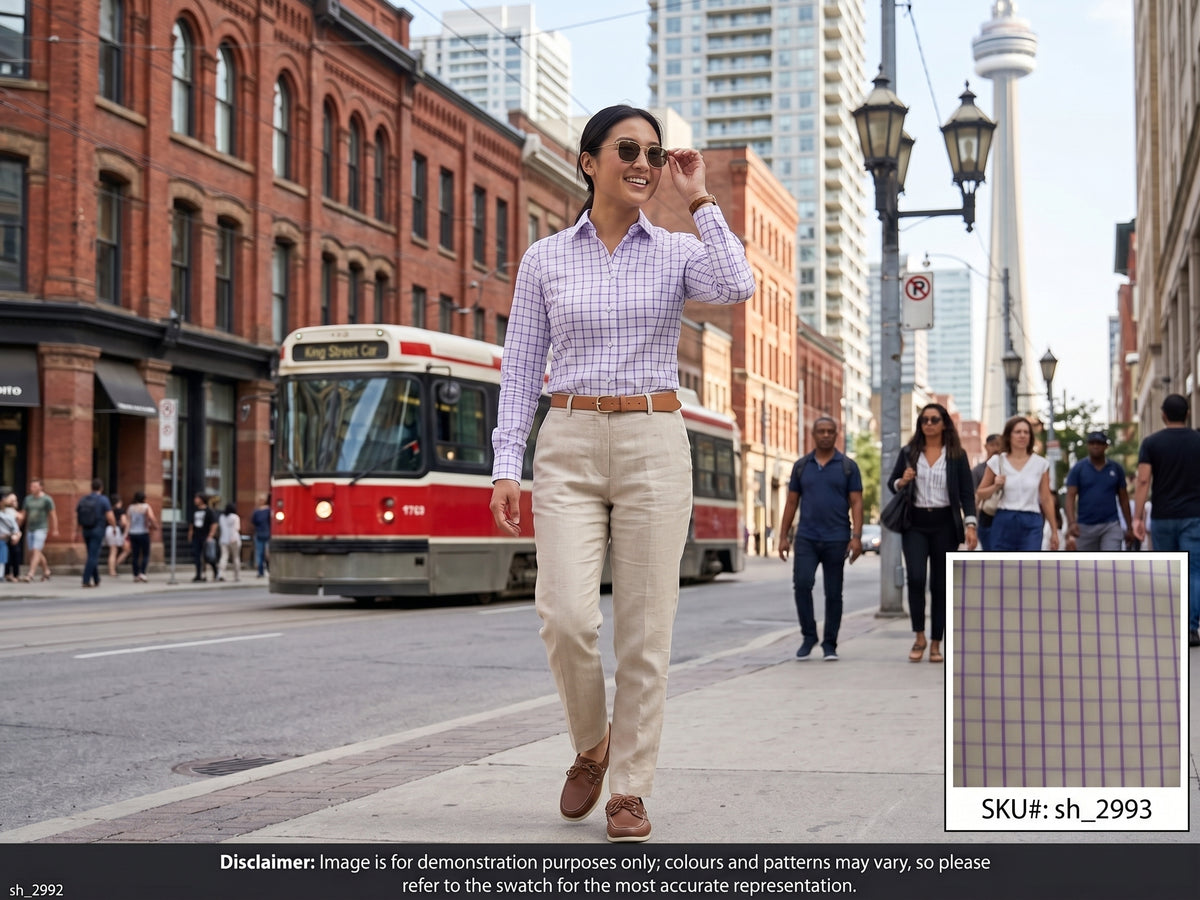 White Purple Check Cotton Dresses Shirting