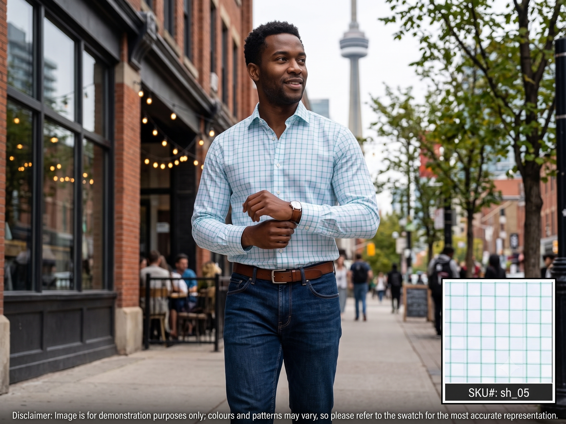 Man with Green White Check Egyptian Cotton Shirting