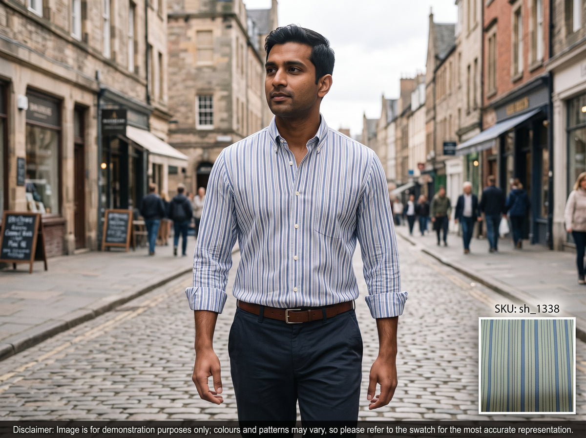 Blue White Stripe Cotton Shirting