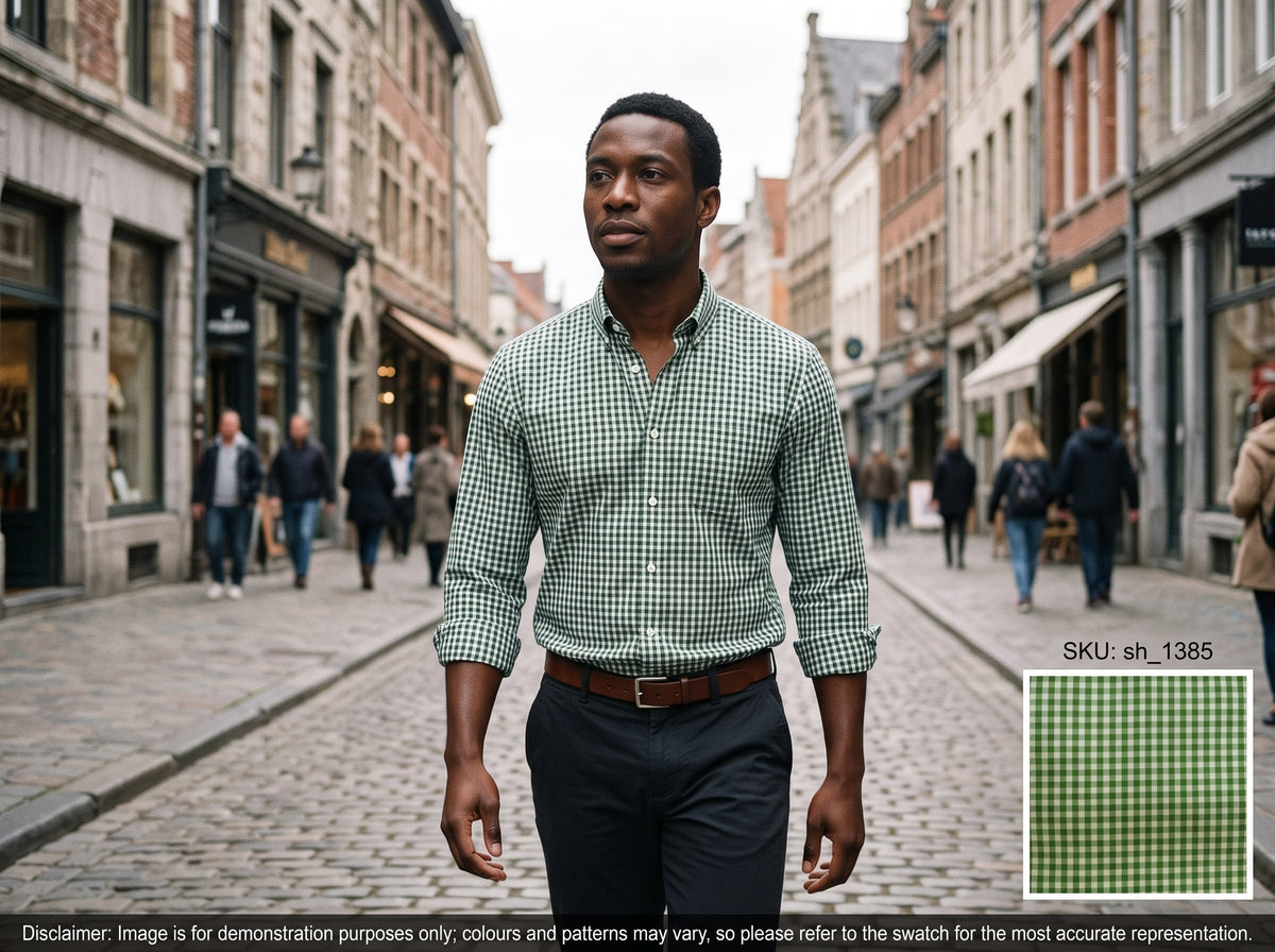 Green White Check Cotton Shirting