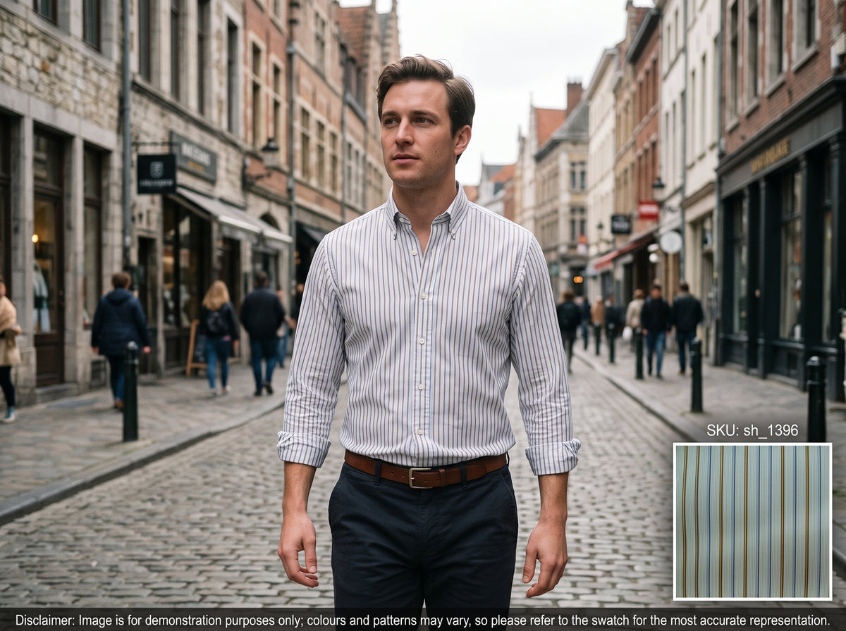 Blue Brown Stripe Egyptian Cotton Shirting