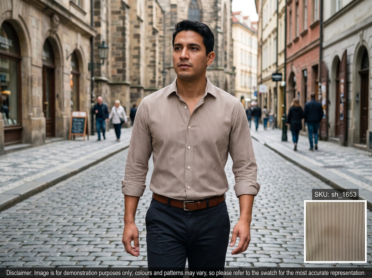 Brown White Stripe Egyptian Cotton Shirting