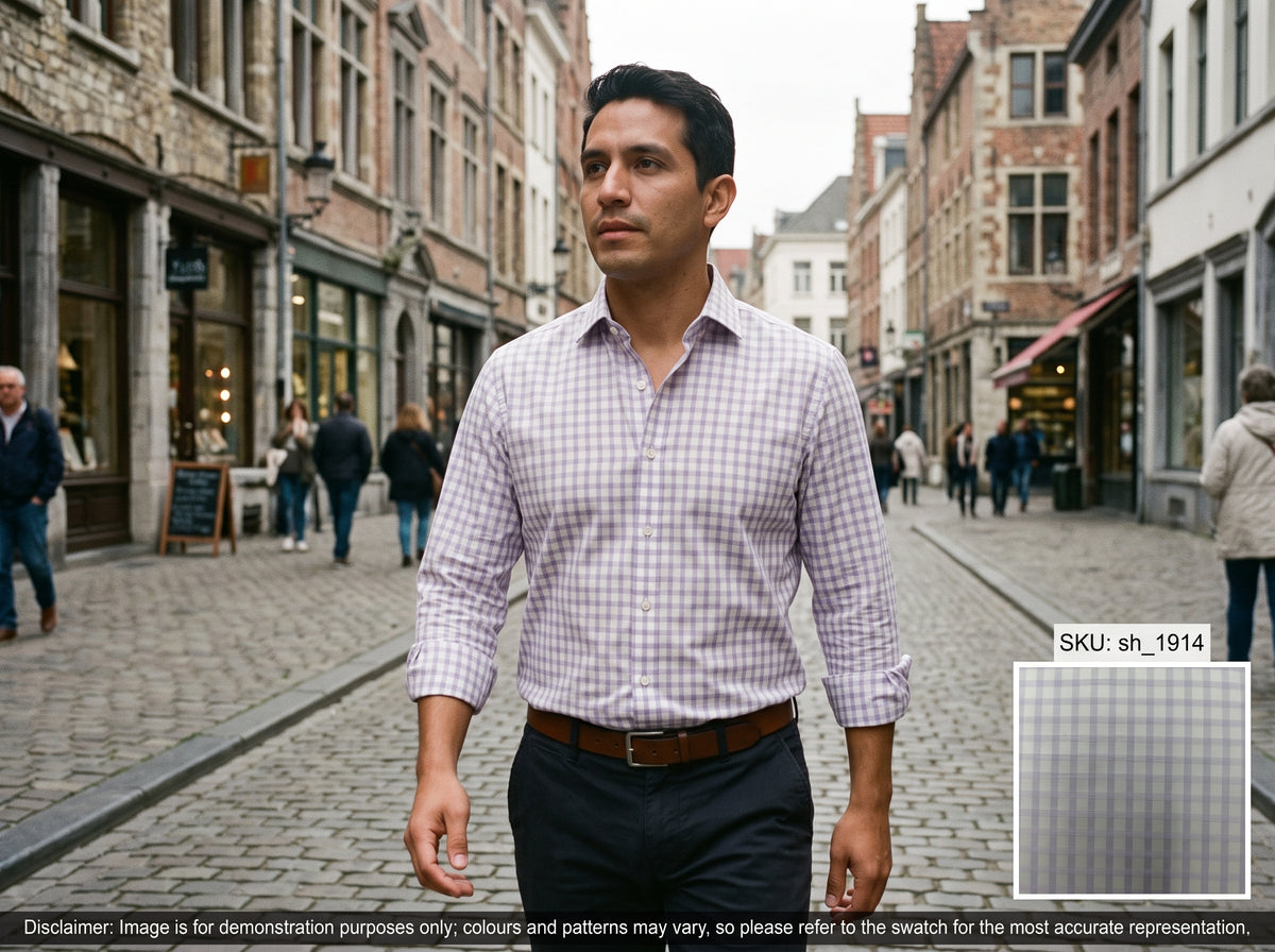 White Purple Check Cotton Shirting